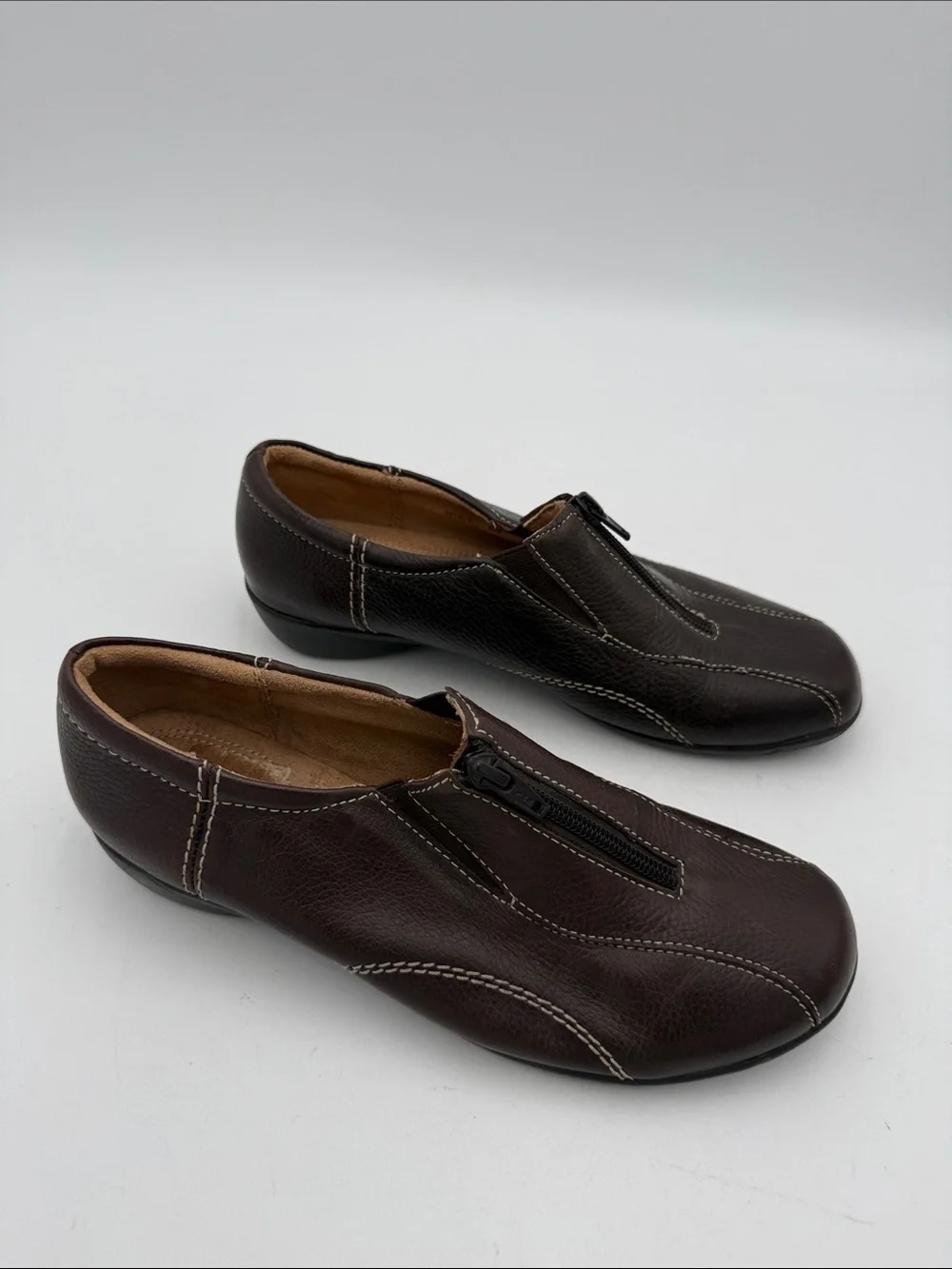 Naturalizer Men's Dark Brown Front-Zip Slip-On Loafers women 8M casual office